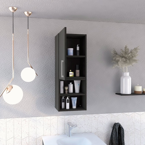 Tuhome Madrid Medicine Cabinet, Two External Shelves, Metal Handle, Single Door, Two Interior Shelves Black MLW7949 - main